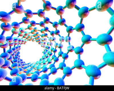 Kohlenstoff-Nanoröhrchen. Computer Grafik zeigt die sechseckigen Carbon-Struktur einer Nano-Röhre, Orbuckytube. Stockfoto