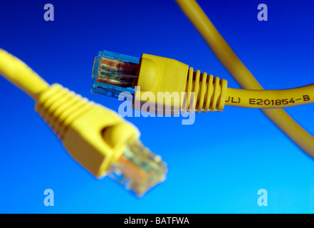 Registrierte Klinkensteckern. Diese Art der Connectoris für den Anschluss von Computern über eine Ethernet-Verbindung verwendet. Stockfoto
