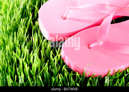 Paar rosa Flip-Flops, Nahaufnahme Stockfoto
