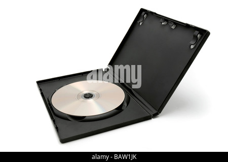 DVD-Box mit Festplatte geöffnet Stockfoto