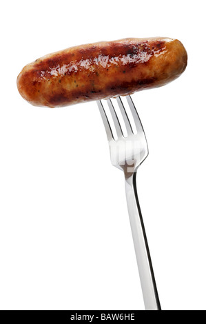 Wurst auf einer Gabel Stockfoto