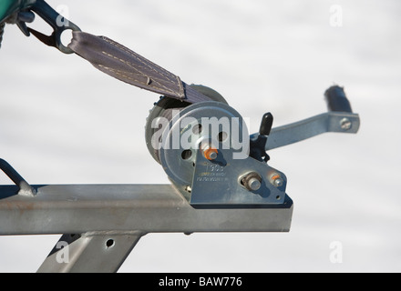 Hand durchgedreht Bootsanhänger Winde Stockfoto