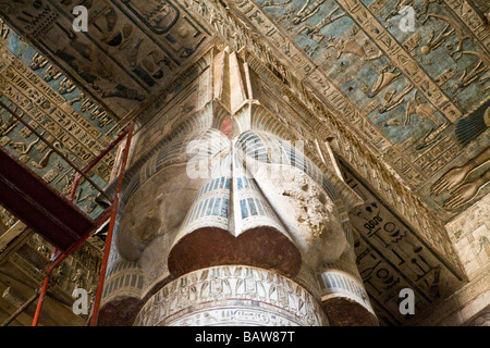 Neu gereinigt und restaurierten Decke im Vorraum in Dendera Tempel, Niltal, Ägypten, Nordafrika Stockfoto