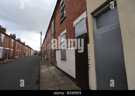 Bereit für den Abriss, Goole in der Nähe von Hull UK Häuser heruntergekommen Stockfoto