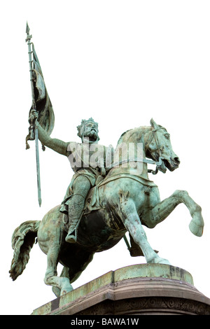 Eine Statue von Godefroid de Bouillon außerhalb Saint-Jacques-Sur Coudenberg Kirche - Brüssel, Belgien Stockfoto