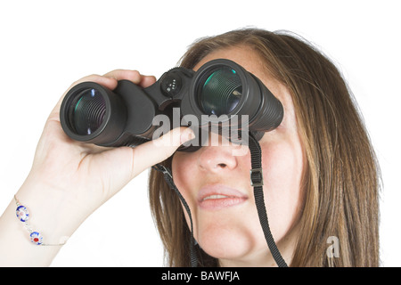 schönes Mädchen mit einem Fernglas Stockfoto