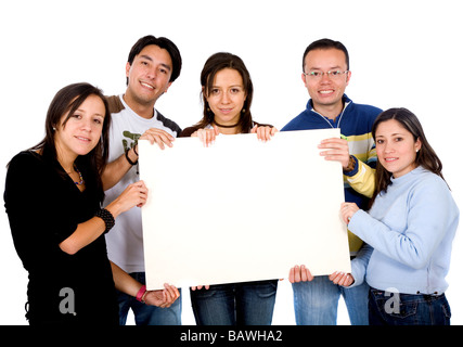 lockere Gruppe von Studenten halten einen banner Stockfoto