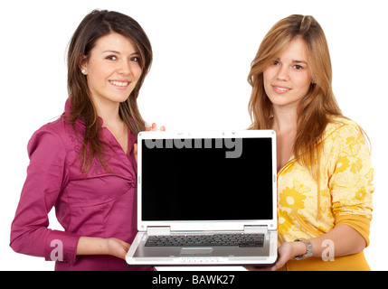 Mädchen, die einen Laptop-Computer anzeigen Stockfoto