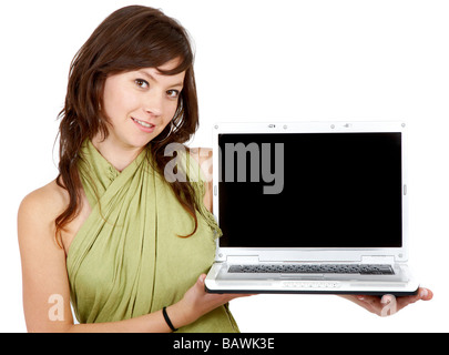 Casual Mädchen einen Laptop-Computer anzeigen Stockfoto