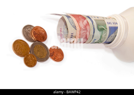 South African Geld isoliert auf weißem Hintergrund Stockfoto