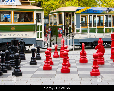 Riesenschach set Cathedral Square Christchurch Neuseeland Stockfoto