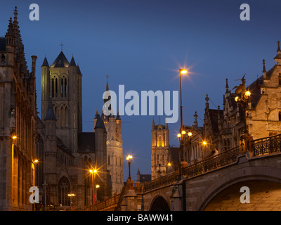 Blick zur St.-Michaels Brücke, Gent Stockfoto