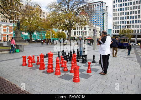 Riesenschach set Cathedral Square Christchurch Neuseeland Stockfoto