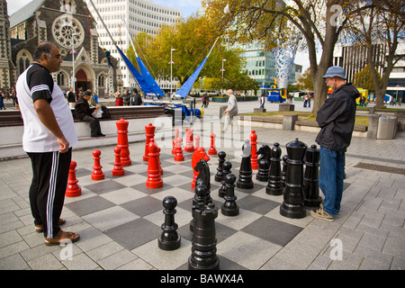 Riesenschach set Cathedral Square Christchurch Neuseeland Stockfoto