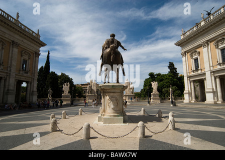 Piazza del Campidoglio mit Equestrian Statue von Marcus Aurelius Stockfoto