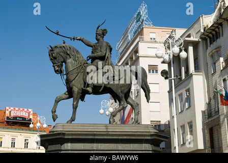 Reiterstandbild auf der Ban Jelacic-Platz Zagreb. Stockfoto