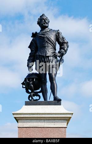 Sir Francis Drakes Statue auf die Hacke in Plymouth, Devon, England, uk Stockfoto