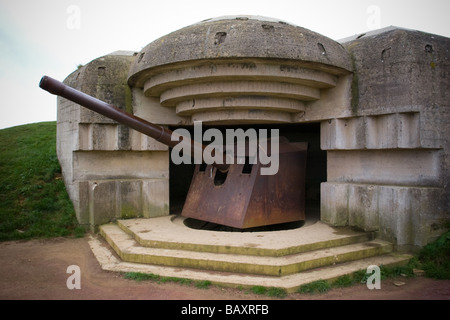 Longues Batterie bei Longues Sur Mer in der Nähe von Arromanches-Les-Baines Normandie Frankreich Stockfoto