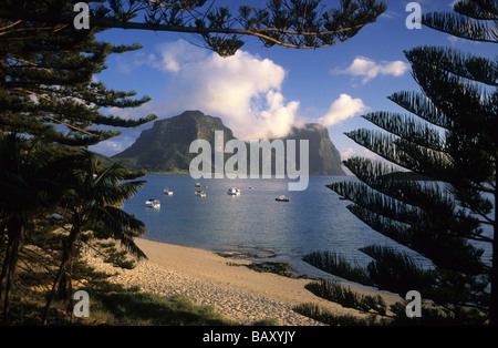 Blick über die Lagune zum Mount Lidgbird (l) und Mt. Gower (r), Australier/in Stockfoto