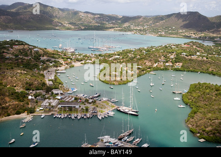 Luftaufnahme von Nelsons Dockyard, English Harbour, Antigua Stockfoto