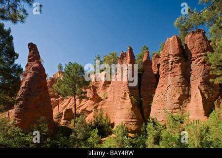 Ocker Steinbruch im Sonnenlicht, Roussillon, Vaucluse, Provence, Frankreich Stockfoto