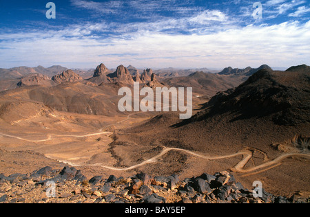 Blick vom Assekrem, Hoggar Gebirge, Ahaggar Berge, Algerien, Sahara Stockfoto