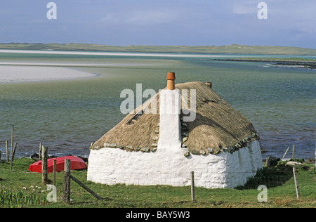 Croft Hütte, Isle of North Uist, äußeren Hebriden, Schottland, GB Stockfoto