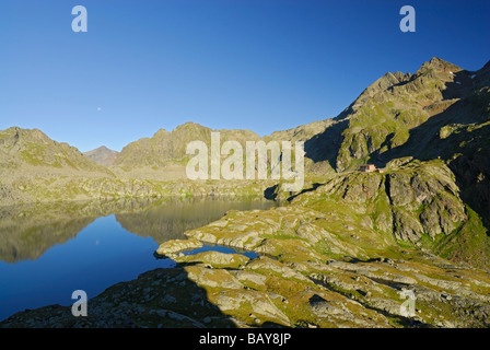 See-Wangenitzsee mit Hütte Wangenitzseehuette, Schobergruppe Palette, Palette der hohen Tauern, Nationalpark Hohe Tauern, Carinthia, Aus Stockfoto