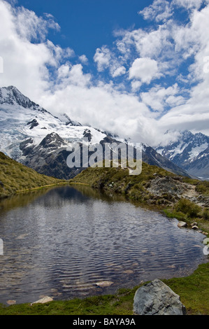 Sealy Bergseen Mt Cook Nationalpark Aoraki Südinsel Neuseeland Stockfoto