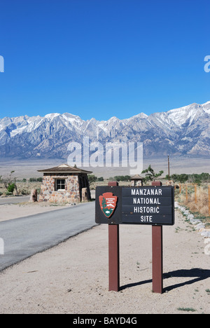 Eingang zum japanischen Internierungslager Manzanar im 2. Weltkrieg Stockfoto