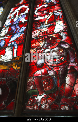 Mittelalterliche Glasmalerei an der St.Marys Kirche, Fairford, Gloucestershire, UK Stockfoto