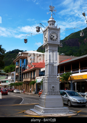 Uhrturm, Unabhängigkeit Avenue, Victoria, Mahé, Seychellen Stockfoto