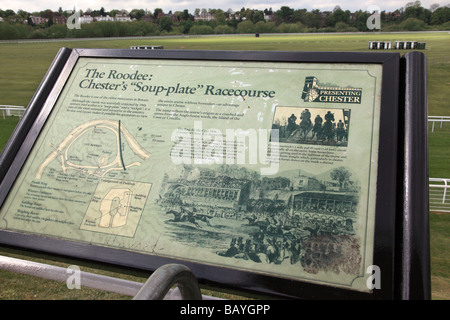 Informationsschild Chester Rennbahn bekannt als Roodee, Chester, England, Großbritannien Stockfoto