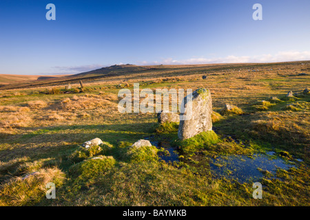 Merrivale Stein Zeilen sind Bestandteil eines megalithischen Bronzezeit komplexe Dartmoor National Park Devon England Stockfoto