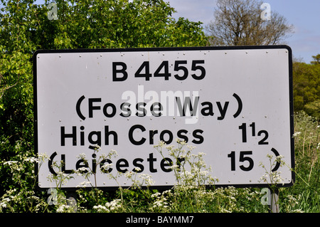 Straßenschild auf Fosse Way Warwickshire England UK Stockfoto