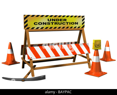 Isolierte Abbildung einer Barriere mit einem Under Construction Stockfoto