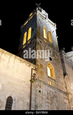 Hauptplatz mit der Kathedrale im mittelalterlichen Altstadt Korcula von Nacht-Kroatien-Dalmatien-Region Europa Stockfoto