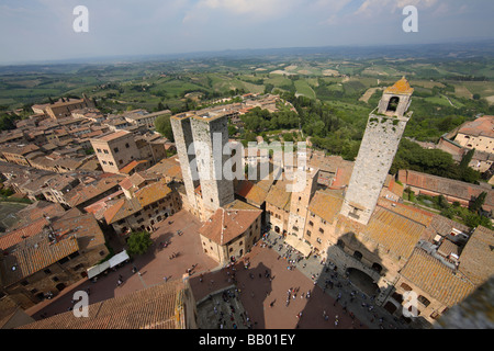 Luftaufnahme von San Gimignano Türme, Toskana, Italien Stockfoto