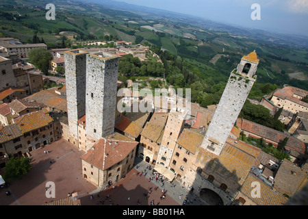 Luftaufnahme von San Gimignano Türme, Toskana, Italien Stockfoto