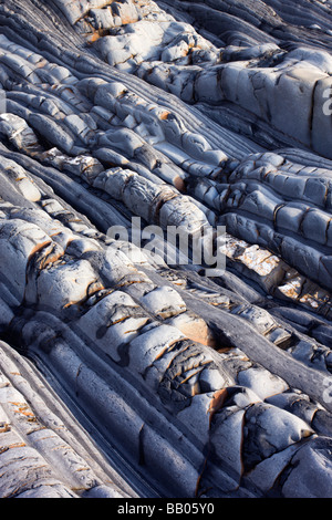 Gesteinsschichten auf den Meeresklippen im Sandymouth Bay in North Cornwall England November 2008 Stockfoto