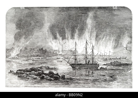 Zerstörung der russischen Kasernen und Magazine bei Hangö Stockfoto