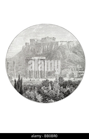 das Akropolis-Tor des Hadrian und Ruinen der Tempel des jupiter Stockfoto