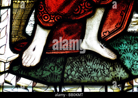 Detail der Glasfenster, Holy Trinity Church, Churchover, Warwickshire, England, UK Stockfoto