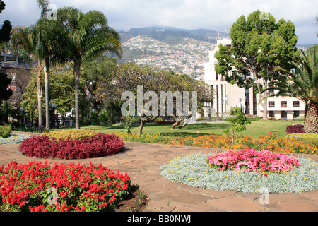 Funchal Stadtpark Blumen Meer Stadt portugiesische Insel Madeira im mittleren Atlantik Stockfoto