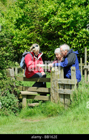 Wanderer pause an ein Land Stil um ihre Lesefähigkeiten Karte überprüfen Stockfoto