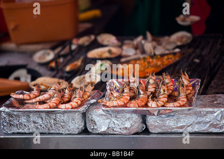 Gegrillte Garnelen in Sokcho Südkorea Stockfoto