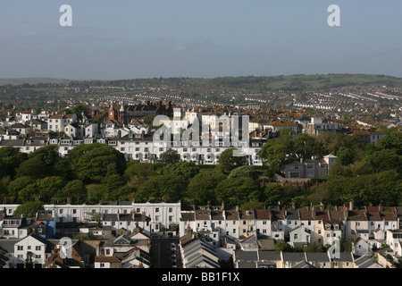 Blick auf Häuser und Gebäude in Brighton. Stockfoto