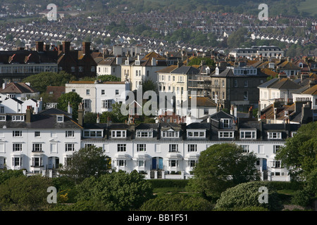 Blick auf Häuser und Gebäude in Brighton. Stockfoto