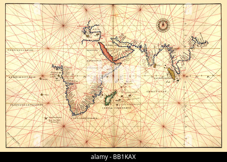 Portolan Karte von Afrika, im Indischen Ozean und des Indischen Subkontinents Stockfoto