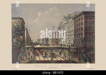 Hochbahn nahe der Wall Street Stockfoto